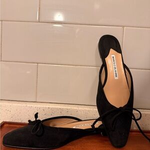 Manolo Blahnik Black Suede Flats